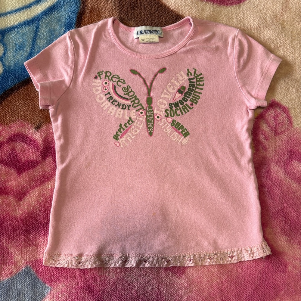 Pink Butterfly Graphic Kids Tee by La Movers